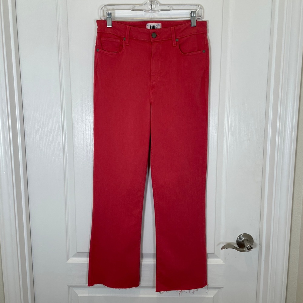 PAIGE Jeans Relaxed Rory Crop Racing Rose Red Raw Hem Stretch Womens Size 29 - Picture 3 of 10